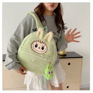 Mochila de peluche Labubu verde – accesorio kawaii con llavero incluido