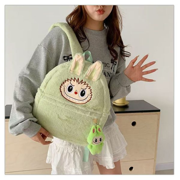 Mochila de peluche Labubu verde – accesorio kawaii con llavero incluido