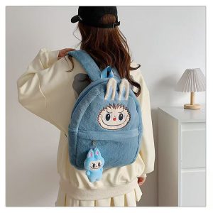 Mochila de peluche Labubu azul – accesorio kawaii con llavero incluido
