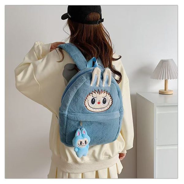 Mochila de peluche Labubu azul – accesorio kawaii con llavero incluido