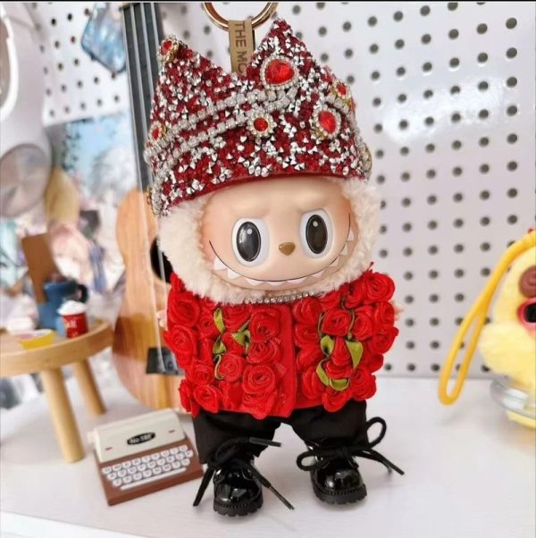 Traje Corona Real para Labubu – Edición Rosas Rubí