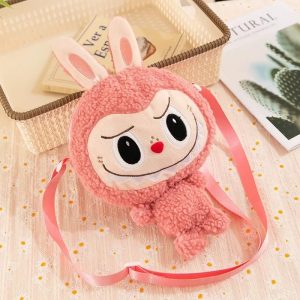 Bolso de peluche Labubu conejo rosa – accesorio kawaii y figura de colección