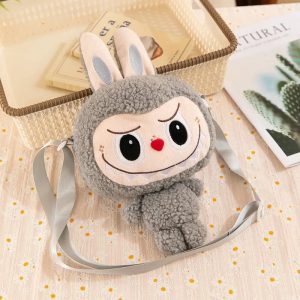 Bolso de peluche Labubu conejo gris – accesorio kawaii y figura de colección