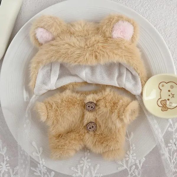 Ropa para Muñeca de Peluche 17 cm – Conjunto Kawaii Abrigo y Capucha Osito