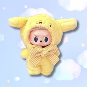 Peluche Labubu × Sanrio Pompompurin (17 cm) – Edición Kawaii Amarilla de Colección