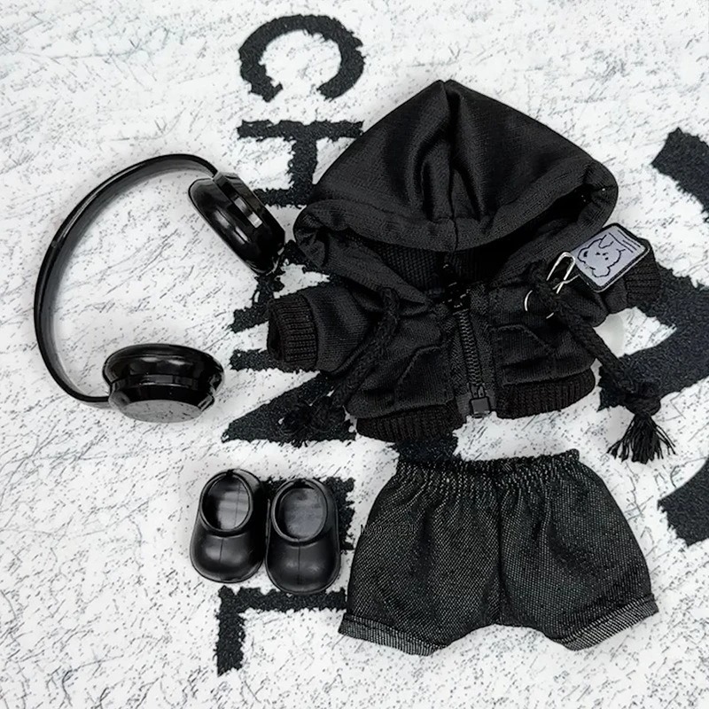 Conjunto Street Style Negro Labubu (17 cm) – Moda Urbana Moderna para Muñecos de Colección - Imagen 2