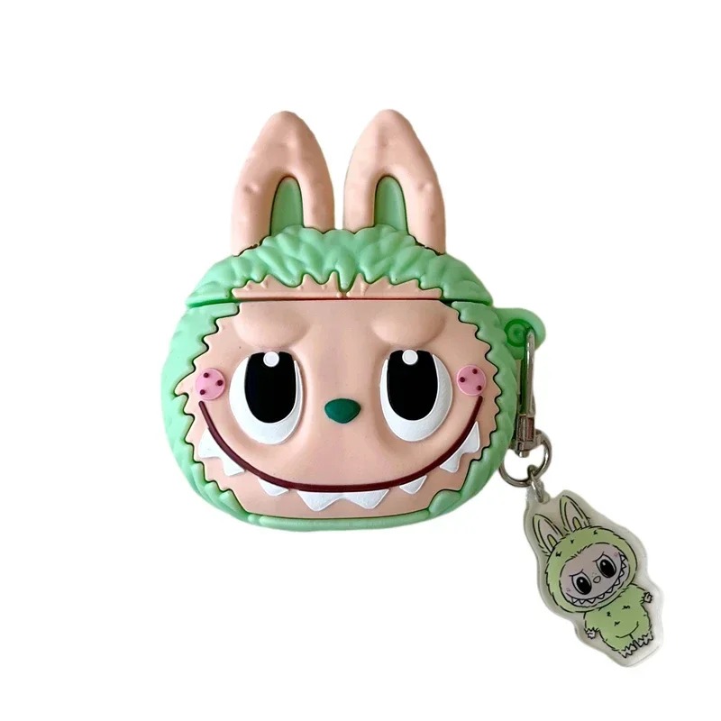 Funda protectora Labubu para AirPods (Rosa / Verde / Marrón) – Carcasa de silicona antigolpes con llavero decorativo - Imagen 4