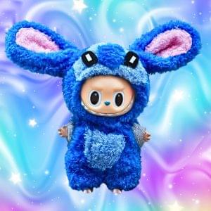 Disfraz de Peluche Labubu × Stitch - Traje Azul Esponjoso y Adorable
